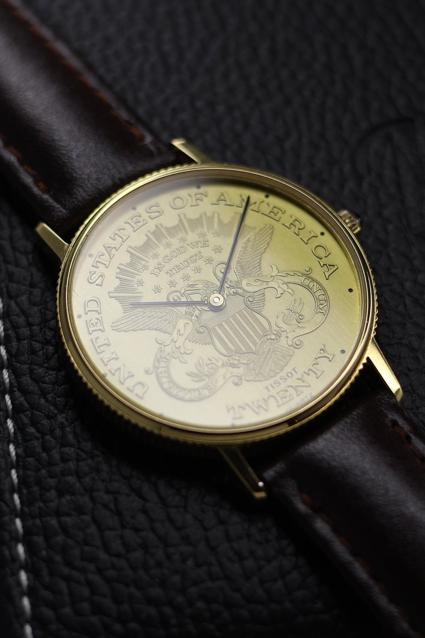 (Extremely Rare) TISSOT Twenty Dollar Coin Dial with Solid Gold Plated Case - Swiss Vintage Watch (Pre Owned) - SE506