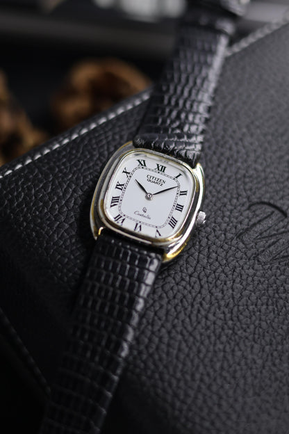 (JDM - Extremely Rare) Citizen Castalia White Enamel Dial with White Gold Plated Case - Quartz Vintage Watch (Pre Owned) - SE513