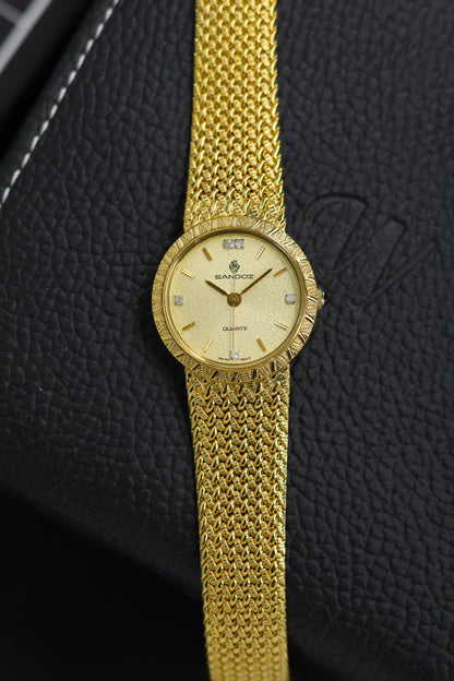 (Extremely Rare) SANDOZ Swiss Ladies Champagne Dial with Integrated Woven Milanese Bracelet - Swiss Vintage Watch (Pre Owned) - SE785