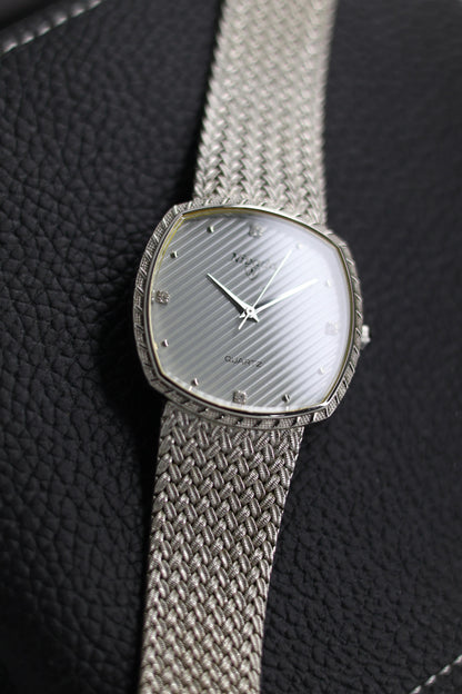 (Extremely Rare) Nivada Grenchen TV Dial with PALLADIUM Plated Case & Integrated Woven Milanese Bracelet - Swiss Vintage Watch (Pre Owned) - SE642