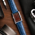 The S23 - WINE / MAROON GUILLOCHE DIAL - Slim Tank Style Watch - by Watchtopia