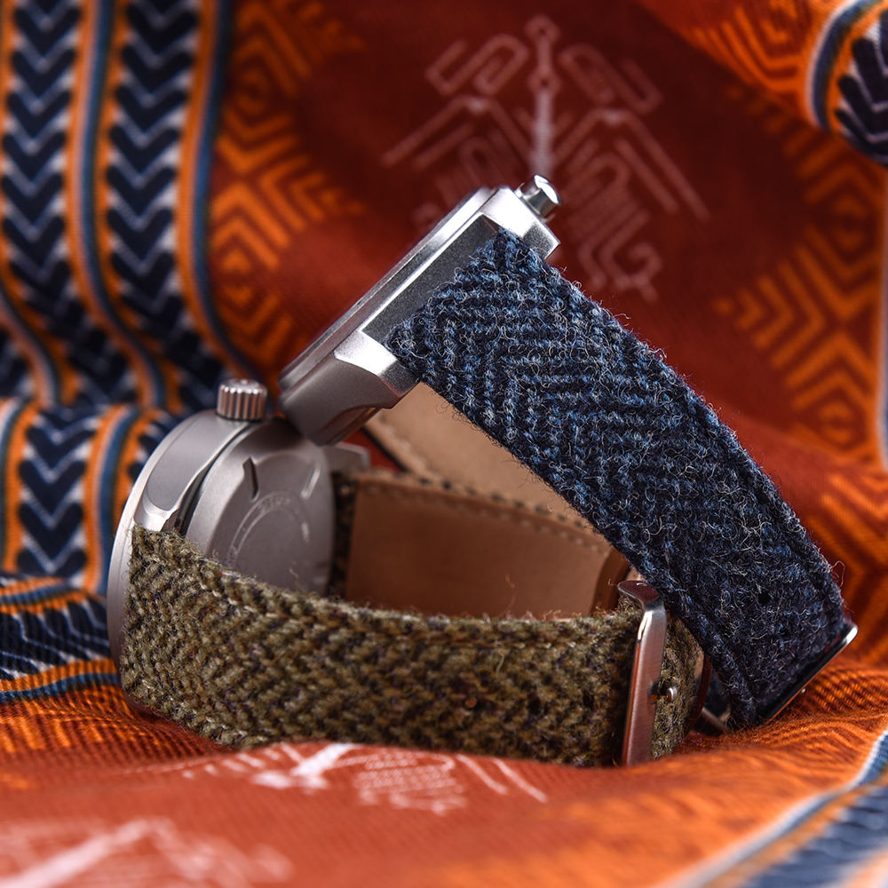 Harris Tweed British Herringbone Canvas Leather Watch Strap - with FREE Strap Tool!