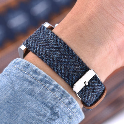 Harris Tweed British Herringbone Canvas Leather Watch Strap - with FREE Strap Tool!