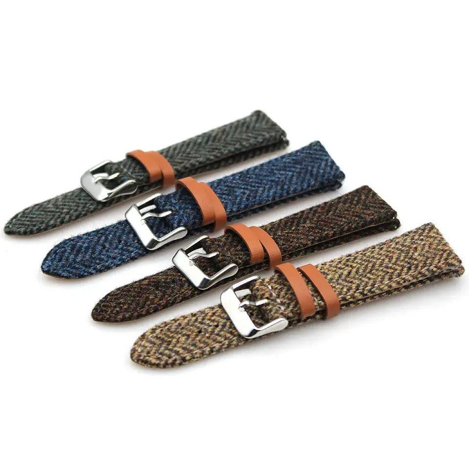 Harris Tweed British Herringbone Canvas Leather Watch Strap - with FREE Strap Tool!