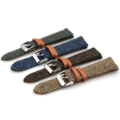 Harris Tweed British Herringbone Canvas Leather Watch Strap - with FREE Strap Tool!