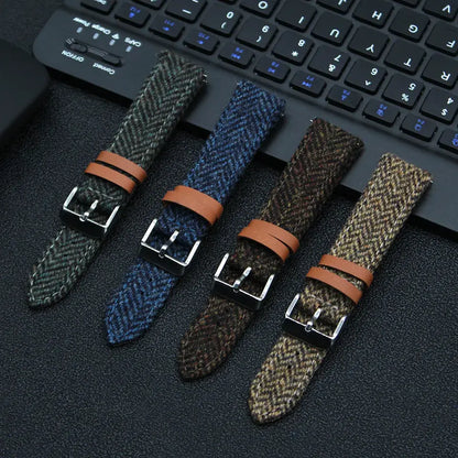 Harris Tweed British Herringbone Canvas Leather Watch Strap - with FREE Strap Tool!