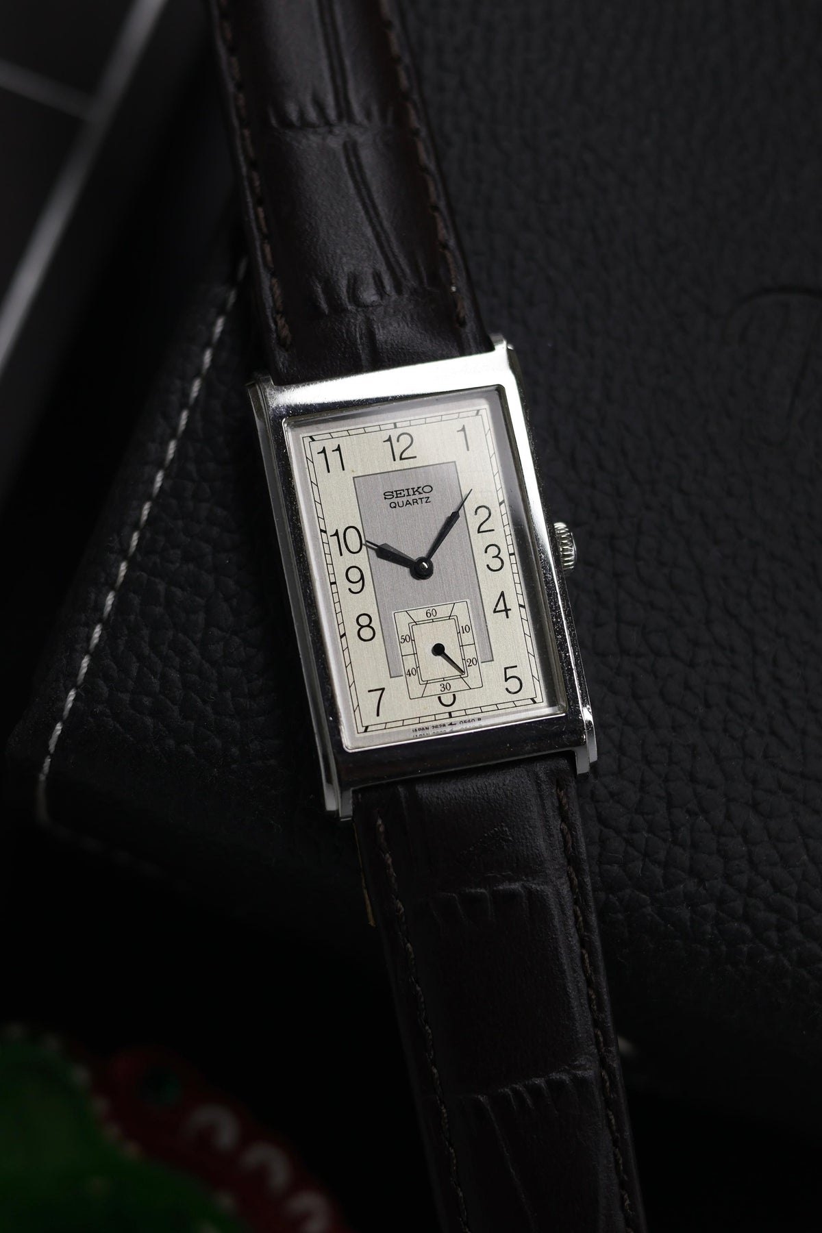 (JDM - ULTRA Rare) 1982 Seiko Tank Silver Art Deco Dial with PALLADIUM PLATED Case - Japanese Vintage Watch (Pre Owned) - SE895