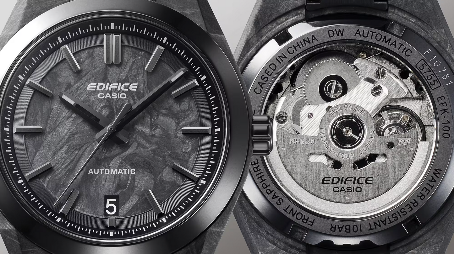 CASIO EDIFICE AUTOMATIC - EFK-100XPB-1A - BLACK FORGED CARBON DIAL - ED673