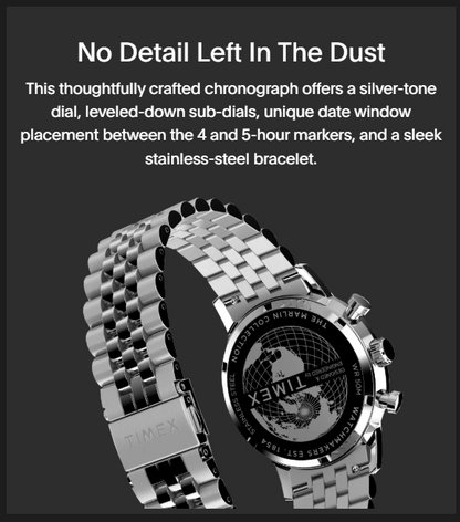 NEW Timex Marlin PANDA 42mm TWEG26704 Men Silver-Tone Analog Round Stainless Steel Watch