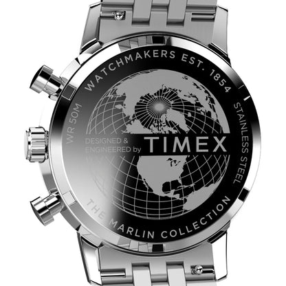 NEW Timex Marlin PANDA 42mm TWEG26704 Men Silver-Tone Analog Round Stainless Steel Watch