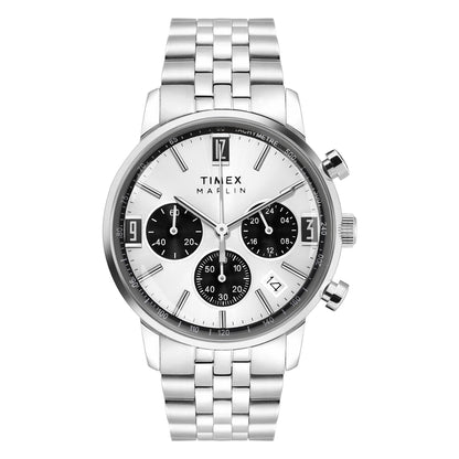 NEW Timex Marlin PANDA 42mm TWEG26704 Men Silver-Tone Analog Round Stainless Steel Watch