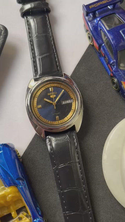 Seiko 5 Blue Sunburst Dial with Gold Rim (Pre Owned)